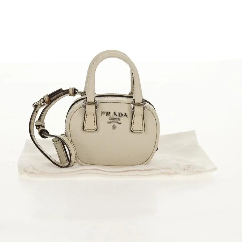 Prada Pouch Saffiano Ivory Silver White